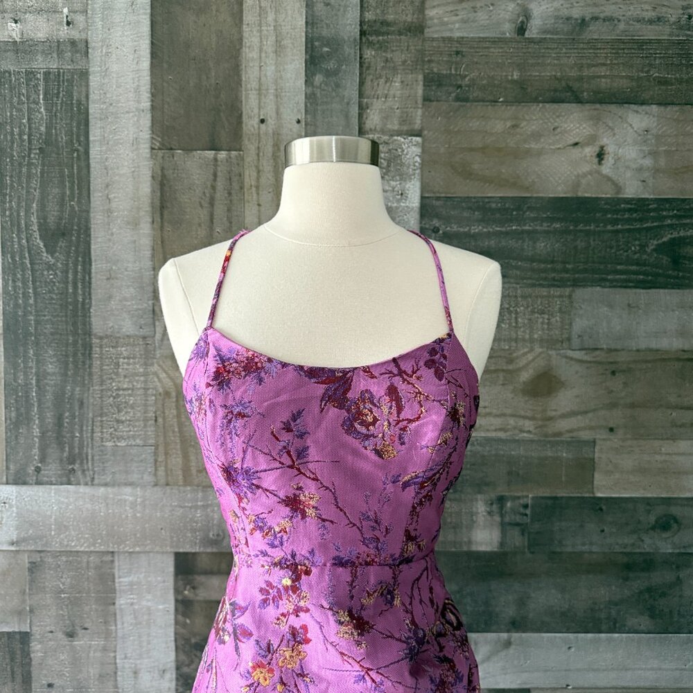 Urban Outfitters purple tapestry mini dress medium glam sparkly floral cocktail - Picture 2 of 10